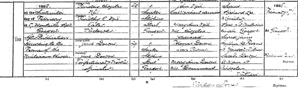 Source _ N056. downloaded image of Marriage registration of Timothy Chrystal Neil who married Jane Downs on 16 February 1928 at 17 Monteith Row, Glasgow, after Publication of Banns According to the Forms of the Unitarian Church. District of Calton in the Burgh of Glasgow 644/03 0110.