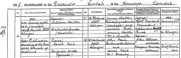 Source_ N046. downloaded image of Marriage registration of John Neil who married Mary McKenna on 24 March 1913 st St. John's Church, Portugal Street, Glasgow. District of Gorbals in the Burgh of Glasgow 644/17 0143.