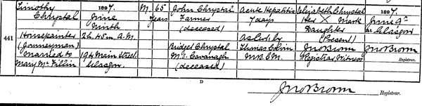 Death of Timothy Chrystal 9 June 1897