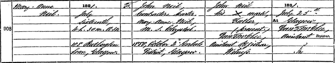 source_N171.jpg. Downloaded image of statutory registration of Mary Anne Neil 1881