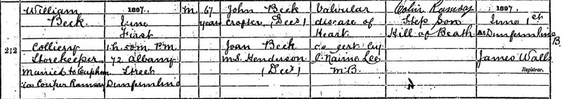 Death of William Beck 1 Jun 1897