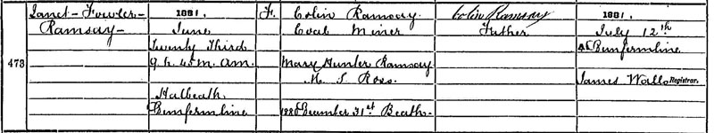 Birth of Janet Fowler Ramsay 23 Jun 1881