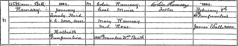 Birth of William Beck Ramsay b. 23 Jan 1884