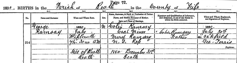 Birth of George Ramsay b. 15 Jul 1890