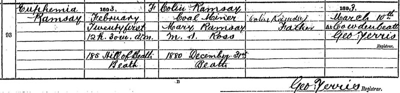 Birth of Euphemia Ramsay b. 21 Feb 1893