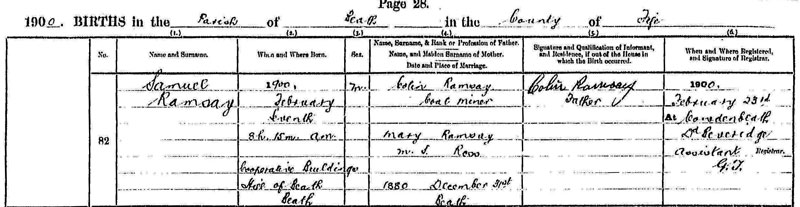 Birth of Samuel Ramsay b. 7th Feb 1900