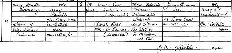 Death of Mary Hunter Ramsay or Ross