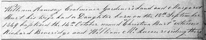 Birth of Christina Burt 18 September 1849
