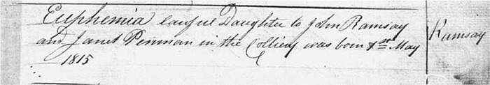 Euphemia Ramsay Birth 1 May 1815