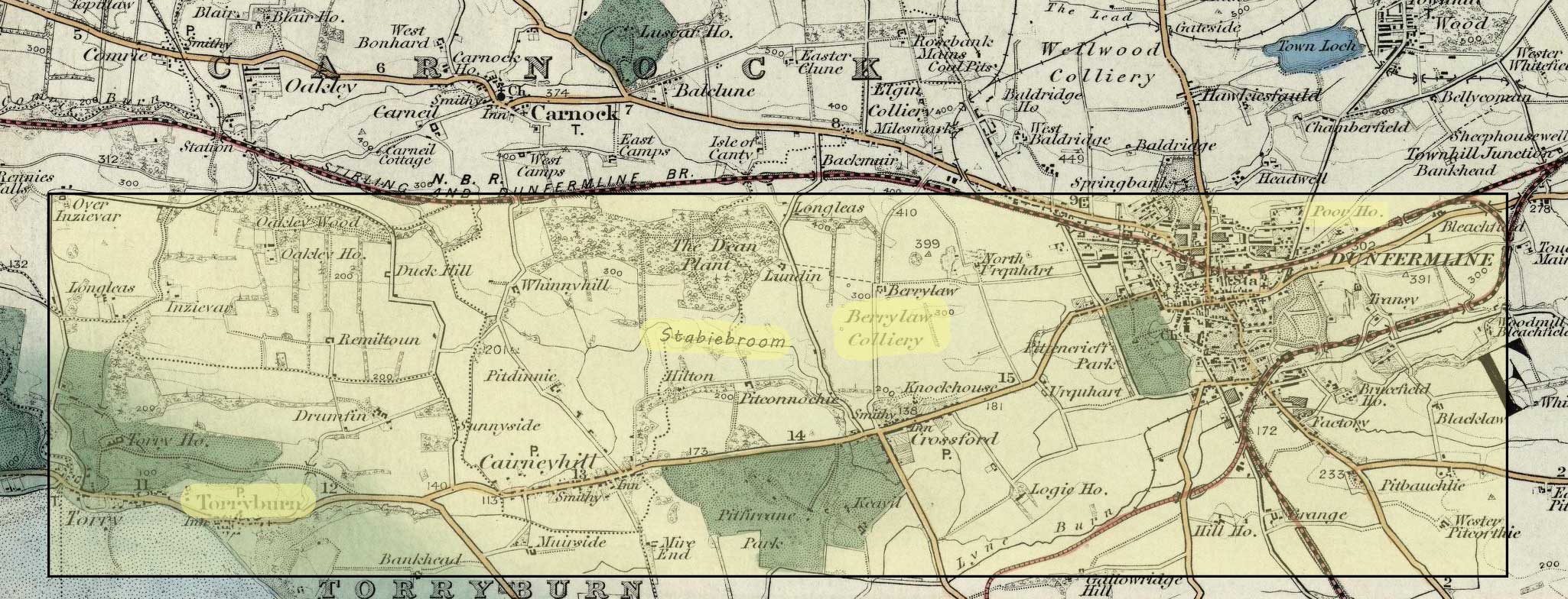 Torryburn, Berrylaw, Stobiebroom and Dunfermline map